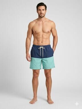 Trinity Coast Mens Blue Colorblock Swim Trunks 9" Drawstring Waist Size 2XL NWT
